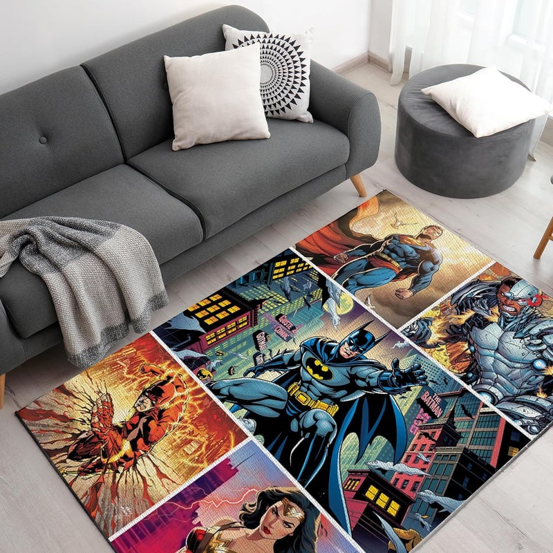 DreamController Justice Leaggue Custom Rugs for Gamer Room (62x40inch)| Playroom Carpets Inspired by Games & Anime Decor for Gamers | Gamer Room Decor for Kids Teen Anti-Slip Gaming Mats - Image 1